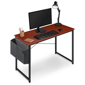 monibloom home office computer desk with storage bag, 40" writing study modern simple style laptop table, teak color