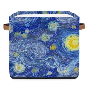 auuxva storage cube bin starry sky large storage cube basket 13×13in, collapsible storage bin with handles, fabric storage box for closet shelves nursery toys home organization