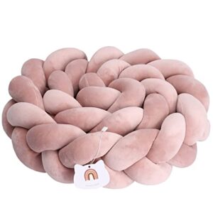 handmade braided cushion knotted soft knot pillow comfortable cushion long rail decor for bedroom (light pinkish brown,157.56 inch),1060026