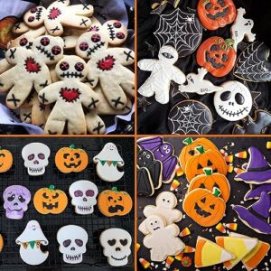 Crethinkaty 10 Pieces Halloween Cookie Cutters Set for Baking - Ghost,Bat,Cat,Gingerbread Man,Pumpkin,Skull,Round and Witch's Hat Shape Stainless Steel Holiday Biscuit/Pastry Cutter