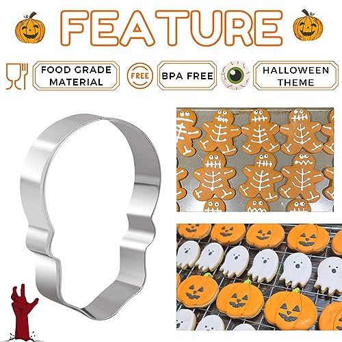 Crethinkaty 10 Pieces Halloween Cookie Cutters Set for Baking - Ghost,Bat,Cat,Gingerbread Man,Pumpkin,Skull,Round and Witch's Hat Shape Stainless Steel Holiday Biscuit/Pastry Cutter