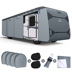 rvmasking 7 layers top class a rv cover rip-stop waterproof camper cover fits 34'1''-37' motorhome - anti-uv windproof breathable with 4 tire covers
