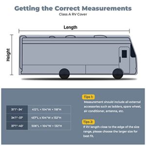 RVMasking 7 Layers top Class A RV Cover Rip-Stop Waterproof Camper Cover Fits 34'1''-37' Motorhome - Anti-UV Windproof Breathable with 4 Tire Covers