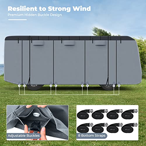 RVMasking 7 Layers top Class A RV Cover Rip-Stop Waterproof Camper Cover Fits 34'1''-37' Motorhome - Anti-UV Windproof Breathable with 4 Tire Covers