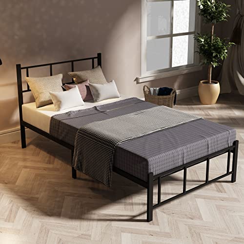 Twin Bed Frame with Headboard Metal Platform Bed 11inch Mattress Foundation with Storage No Box Spring Needed Easy Assembly,Black