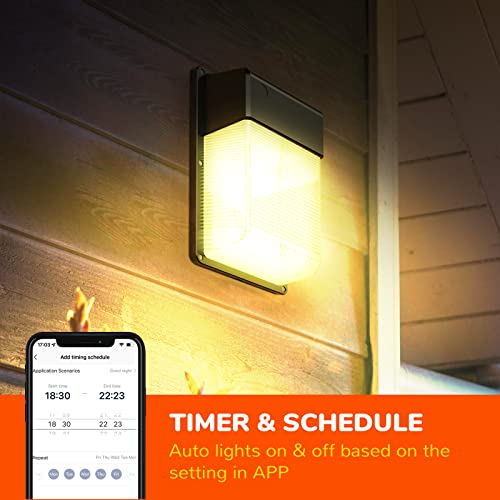JJC 28W Smart Led Wall Pack Light, 3000K-5700K & RGB Security Lights Led Outdoor Lighting with APP Control,16 Million Color Changing Timing 2800 Lumen Dimmable 12 Dynamic Scenes by Bluetooth Control