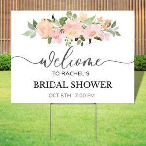 custom bridal shower sign with stand, personalized bridal shower welcome yard sign for indoor and outdoor use, 24" w x 18"h (bridal shower design a)