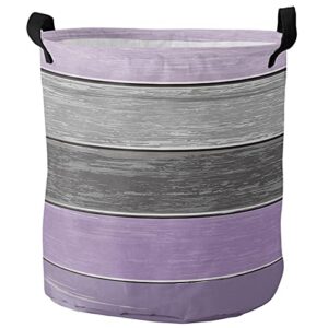 laundry basket hamper with handles, vintage farm purple gray gradient wooden grain waterproof laundry bin foldable clothes basket for storage toys and clothing 13.8x17 inch