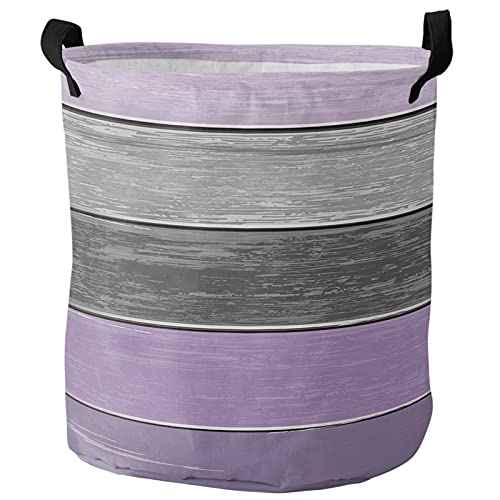 Laundry Basket Hamper with Handles, Vintage Farm Purple Gray Gradient Wooden Grain Waterproof Laundry Bin Foldable Clothes Basket for Storage Toys and Clothing 13.8x17 Inch