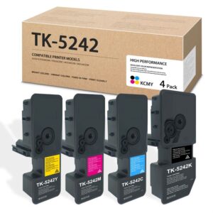 dophen tk5242 (tk-5242) 4-color toner cartridge set - tk-5242k tk-5242c tk-5242m tk-5242y dophe replacement for kyocera ecosys p5026cdn p5026cdw m5526cdn m5526cdw printers (bk/c/m/y)