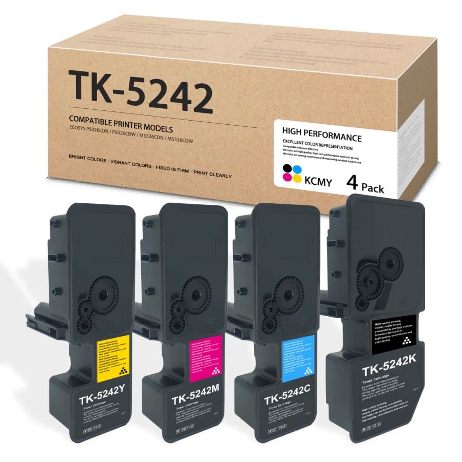 DOPHEN TK5242 (TK-5242) 4-Color Toner Cartridge Set - TK-5242K TK-5242C TK-5242M TK-5242Y Dophe Replacement for Kyocera ECOSYS P5026cdn P5026cdw M5526cdn M5526cdw Printers (BK/C/M/Y)