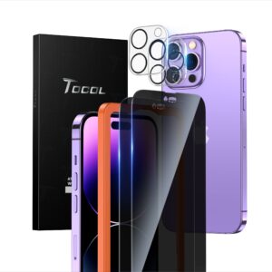 TOCOL [2+2 for iPhone 14 Pro Privacy Screen Protector 6.1''- 2 Pack Privacy Tempered Glass Screen Protector & 2 Pack Camera Lens Protector, Bubble Free, 10X Shockproof, Installation Frame, [Anti-Spy]