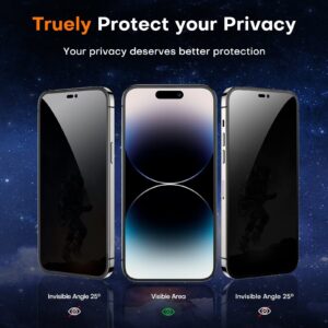 TOCOL [2+2 for iPhone 14 Pro Privacy Screen Protector 6.1''- 2 Pack Privacy Tempered Glass Screen Protector & 2 Pack Camera Lens Protector, Bubble Free, 10X Shockproof, Installation Frame, [Anti-Spy]