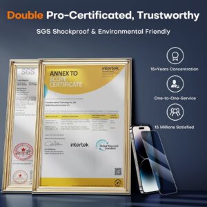 TOCOL [2+2 for iPhone 14 Pro Privacy Screen Protector 6.1''- 2 Pack Privacy Tempered Glass Screen Protector & 2 Pack Camera Lens Protector, Bubble Free, 10X Shockproof, Installation Frame, [Anti-Spy]