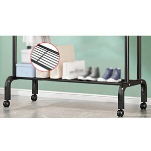 AGGJ Coat Rack Wall Mount with Shelf Double Rod Garment Rack with Heavy Duty Clothes Rack On Wheels and Bottom Shelves, for Entrance, Foyer, Bedroom (Color : White, Size : 150 * 50 * 154)
