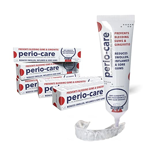 Perio-Care Gel for Trays (5 Tubes + Trays) - 1.7% Hydrogen Peroxide Gel - Designed to Treat Bleeding Gums, Gingivitis, Periodontitis, Periodontal Disease and Gum Disease