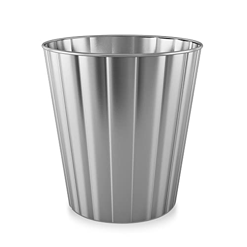 nu steel Round Metal Small 2.5 Gallon Recycle Trash Can Wastebasket, Garbage Container Bin for Bathrooms, Kitchen, Bedroom, Home Office - Durable Stainless Steel - matt Finish