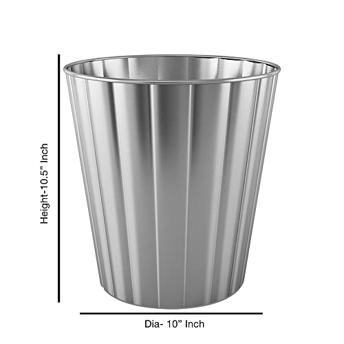 nu steel Round Metal Small 2.5 Gallon Recycle Trash Can Wastebasket, Garbage Container Bin for Bathrooms, Kitchen, Bedroom, Home Office - Durable Stainless Steel - matt Finish