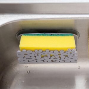 kitchen sink storage organizer- small holder for sponges, soaps, scrubbers - quick drying open basket design with strong suction cups