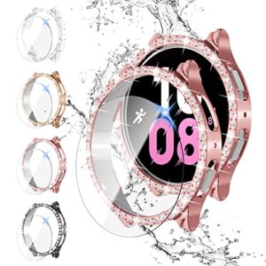 [4+4 pack] diamond bling case & screen protector 40mm for galaxy watch 5/4 - anti-fog tempered glass, hard pc cover, women's smartwatch accessories