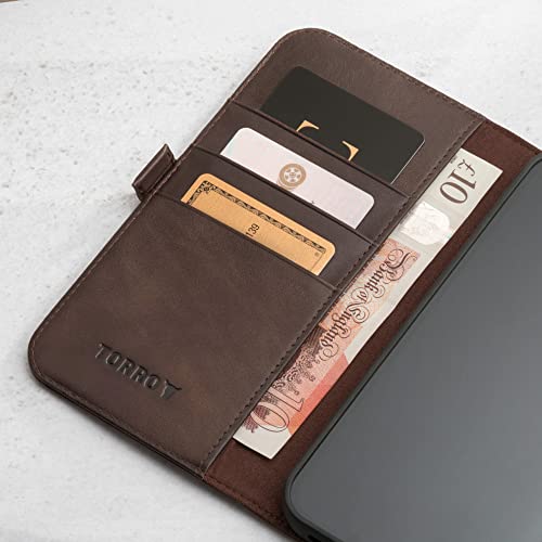 TORRO Leather Case Compatible with iPhone 14 Pro Max – Genuine Leather Wallet Case/Cover with Card Holder and Stand Function (Dark Brown)