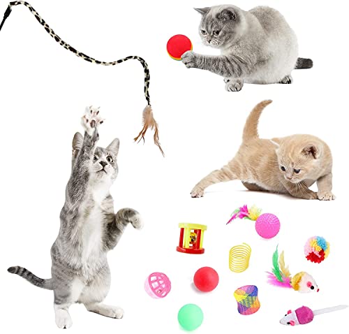 22PCS Cat Toys, Kitten Toy with Collapsible Rainbow Cat Tunnel, Cat Toys for Indoor Cats, Interactive Cat Toy Set Include Crinkle Ball, Variety Jingle Bells, Spring Toy, Mouse Toys for Cats, Kitty