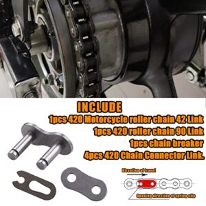 CNCMOTOK 420 Jackshaft Chain 42Link+Standard Roller Chain 90 Link+ Chain Breaker, fit for Coleman BT200X CT200U Trail 200 CT200U-EX Baja TrailMaster Warrior Heat 196cc Powersports Mini Bike Part