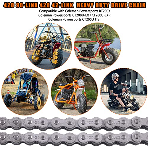 CNCMOTOK 420 Jackshaft Chain 42Link+Standard Roller Chain 90 Link+ Chain Breaker, fit for Coleman BT200X CT200U Trail 200 CT200U-EX Baja TrailMaster Warrior Heat 196cc Powersports Mini Bike Part