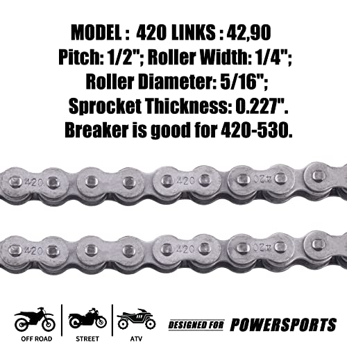 CNCMOTOK 420 Jackshaft Chain 42Link+Standard Roller Chain 90 Link+ Chain Breaker, fit for Coleman BT200X CT200U Trail 200 CT200U-EX Baja TrailMaster Warrior Heat 196cc Powersports Mini Bike Part