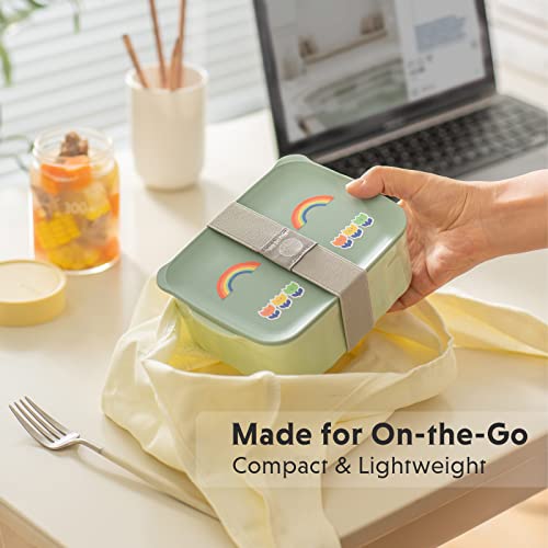 BUYDEEM Ceramic Food Storage Container with Airtight Lid, 28 oz Bento Lunch with Airlock Lid, Stackable Bento Box Microwaveable, Reusable and Dishwasher Safe, for Office Work and Travel, Cozy Greenish