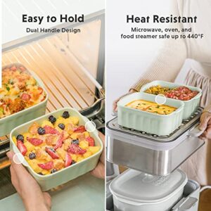 BUYDEEM Ceramic Food Storage Container with Airtight Lid, 28 oz Bento Lunch with Airlock Lid, Stackable Bento Box Microwaveable, Reusable and Dishwasher Safe, for Office Work and Travel, Cozy Greenish