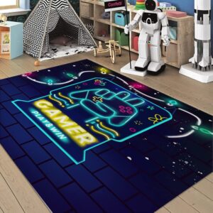 Gaming Rug for Kids Gamer Carpet Bedroom Game Controller Area Rugs Washable Non-Slip Rugs Pads Size 40 x 60in - White