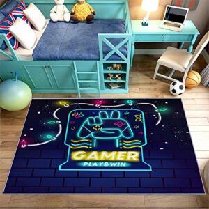 Gaming Rug for Kids Gamer Carpet Bedroom Game Controller Area Rugs Washable Non-Slip Rugs Pads Size 40 x 60in - White