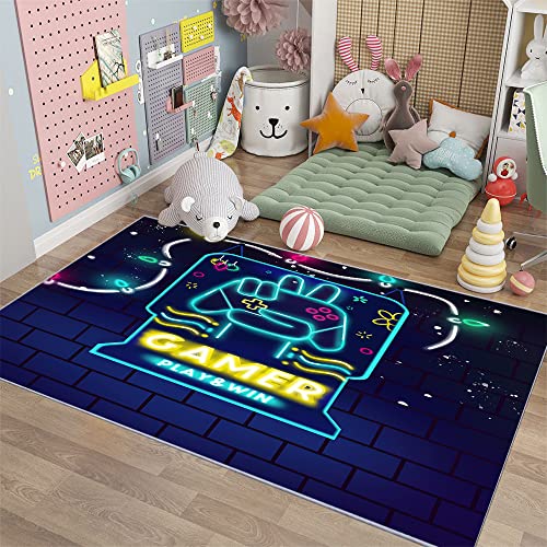 Gaming Rug for Kids Gamer Carpet Bedroom Game Controller Area Rugs Washable Non-Slip Rugs Pads Size 40 x 60in - White