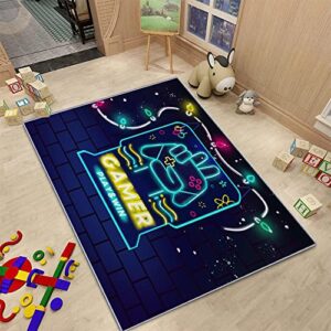 Gaming Rug for Kids Gamer Carpet Bedroom Game Controller Area Rugs Washable Non-Slip Rugs Pads Size 40 x 60in - White