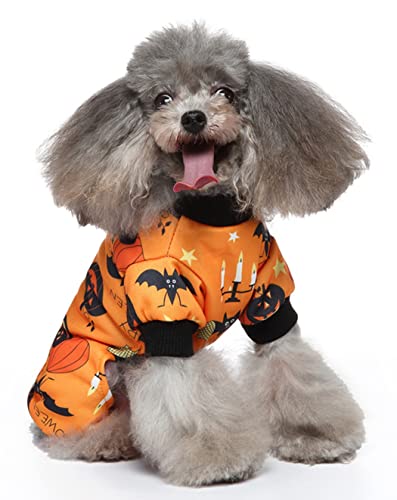 XIAOYU Halloween Dog Clothes for Small Pet Halloween Costume, Holiday Festival Dog Coat Jumpsuit, Dog Cat Apparel for Halloween Parties Cosplay, Candlelight/Pumpkin/Bat Pattern, S