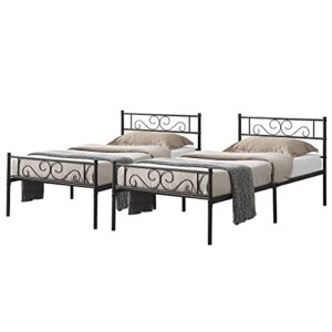 vecelo metal twin size bed frame with headboard and footboard, iron mattress foundation no box spring needed, heavy duty/easy set up, black, 2 pcs