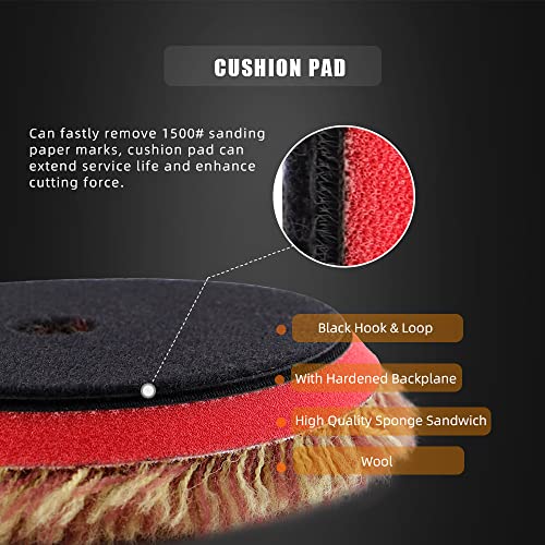 Wool Polishing Pads, SPTA 2Pcs 6 Inch (150mm) Wool Cutting Pad, Long Hair Wool Buffing and Polishing Pad Set, Wool Buffing Wheel for Heavy Cut for 6 Inch Car Polisher Polishing, Buffing and Cutting