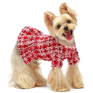 fitwarm vintage dog dress, christmas dog clothes for small dogs girl, cat winter apparel, red, red, medium