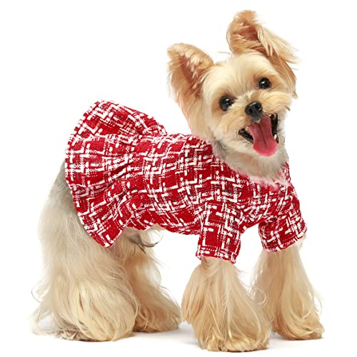 Fitwarm Vintage Dog Dress, Christmas Dog Clothes for Small Dogs Girl, Cat Winter Apparel, Red, Red, Medium