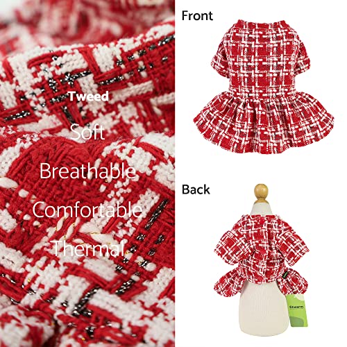 Fitwarm Vintage Dog Dress, Christmas Dog Clothes for Small Dogs Girl, Cat Winter Apparel, Red, Red, Medium