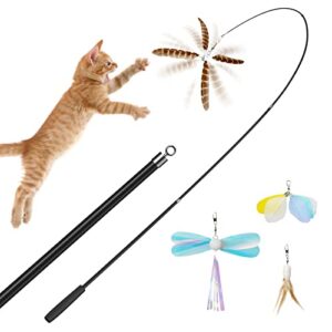 uahpet natural feather cat toys for indoor cats retractable cat wand 60inch safe hunting distance interactive toys for kittens with 4pcs different senses replacement teasers arouse cat desire to hunt