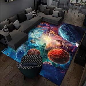 Space Rug for Boys Room 3x5 ft Universe Outer Space Rugs for Kids Bedroom Space Carpet Solar System Galaxy Planet Printed Throw Rugs for Kids Bedroom