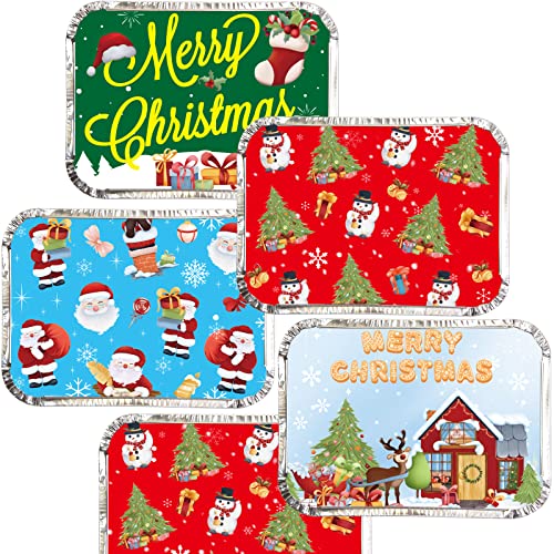 WorldBazaar Christmas Aluminum Food Containers with Lids Christmas Leftover Containers with Lids 36 PCS Disposable Santa Goodie Sacks Containers Christmas Winter Party Favors
