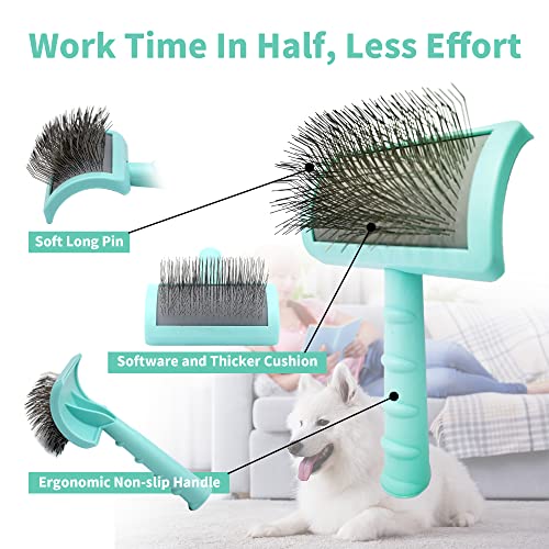 Large Firm Slicker Brush & Pet Comb Value Kit,Extra Long Pin Slicker Brush for Dogs Goldendoodles,Large Dog Pet Grooming Wire Brush and Deshedding,Removes Long and loose Hair & Undercoat ,25mm(1")(Green)