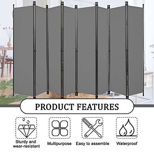 Room Divider Folding Privacy Screen, 8 Panel 5.6 ft Tall Extra Wide Partition Foldable Panel Wall Divider (Grey)