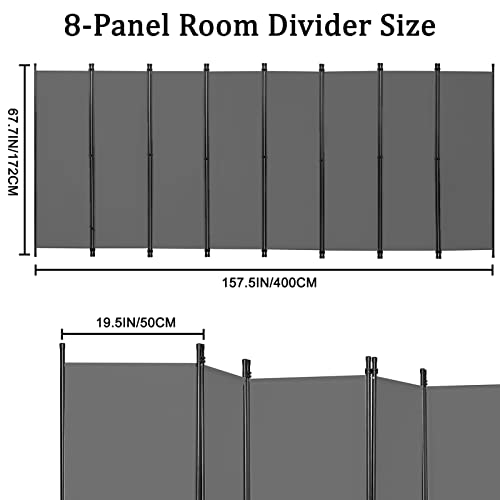 Room Divider Folding Privacy Screen, 8 Panel 5.6 ft Tall Extra Wide Partition Foldable Panel Wall Divider (Grey)