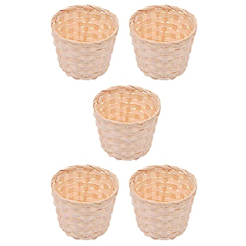 Woven Basket 5 Pcs Desktop Bamboo Weaving Storage Basket Small Bamboo Woven Storage Box Flower Pot Garbage Can for Debris Crafts Jewelry Organizer Desk Decoration Wicker Storage Basket