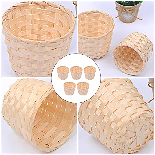 Woven Basket 5 Pcs Desktop Bamboo Weaving Storage Basket Small Bamboo Woven Storage Box Flower Pot Garbage Can for Debris Crafts Jewelry Organizer Desk Decoration Wicker Storage Basket