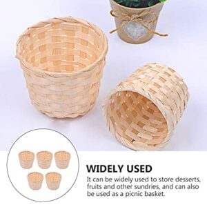 Woven Basket 5 Pcs Desktop Bamboo Weaving Storage Basket Small Bamboo Woven Storage Box Flower Pot Garbage Can for Debris Crafts Jewelry Organizer Desk Decoration Wicker Storage Basket